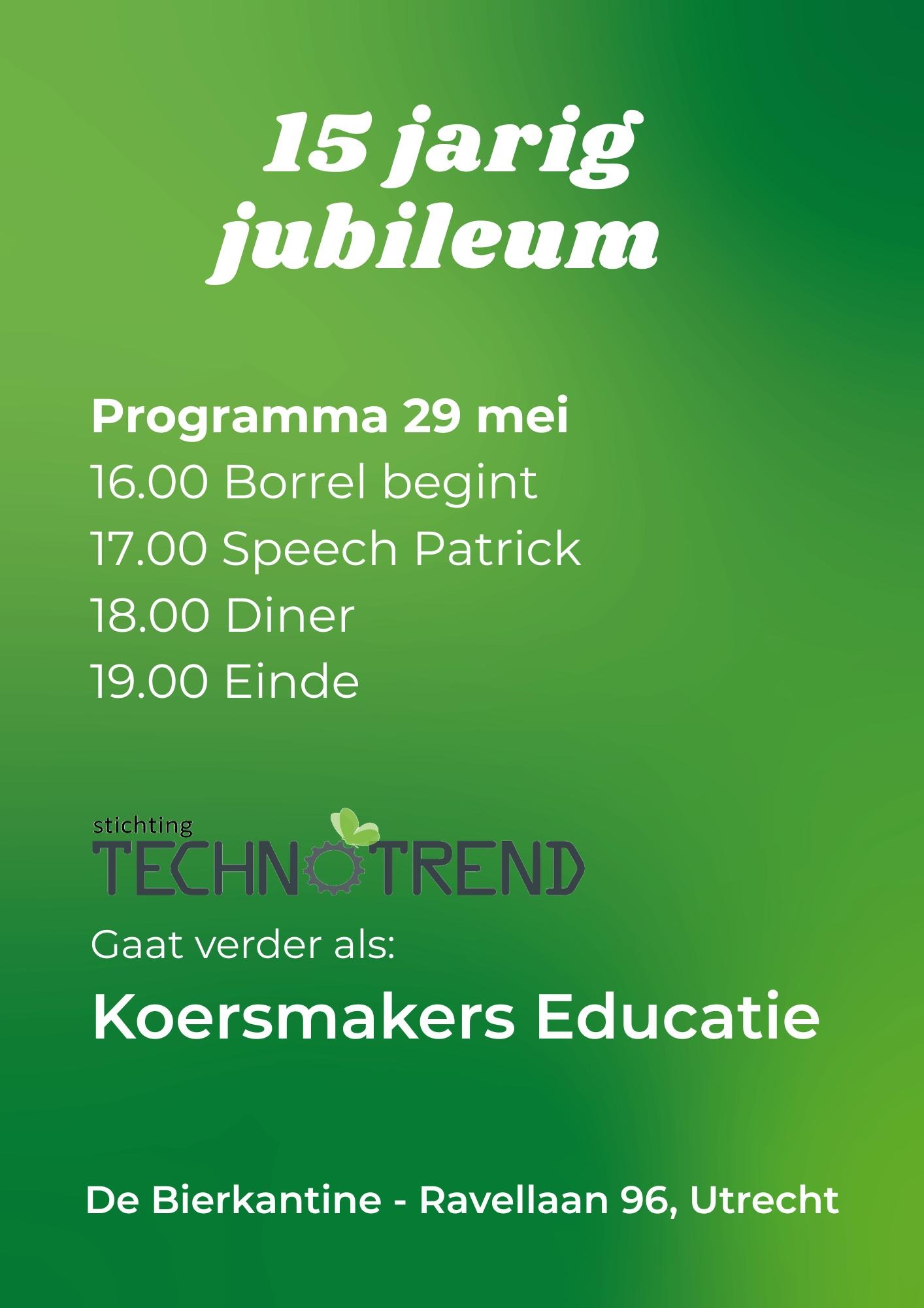 flyer met aankondiging jubileumfeestje